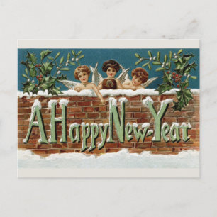 Vintage Happy New Year Cute Angel Cherub Postcard