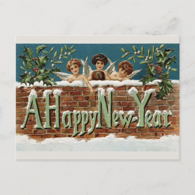 Vintage Happy New Year Cute Angel Cherub Postcard (Front)