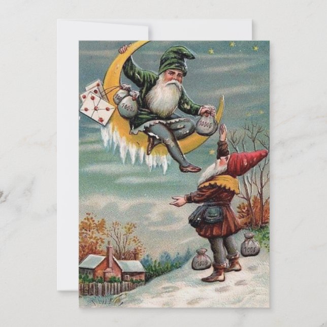 Vintage Happy New Year Gnomes Holiday Card (Front)