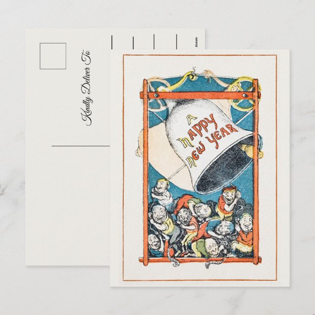 Vintage Happy New Year Greetings  Holiday Postcard (Front/Back)