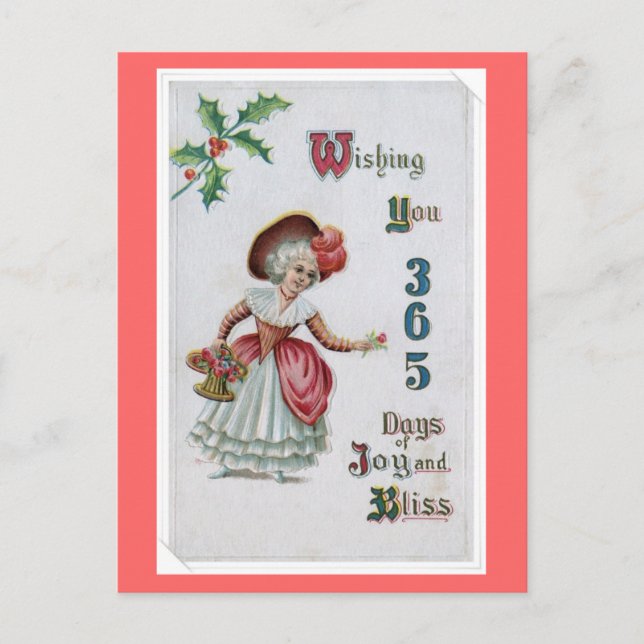 vintage Happy New Year Holiday Postcard (Front)