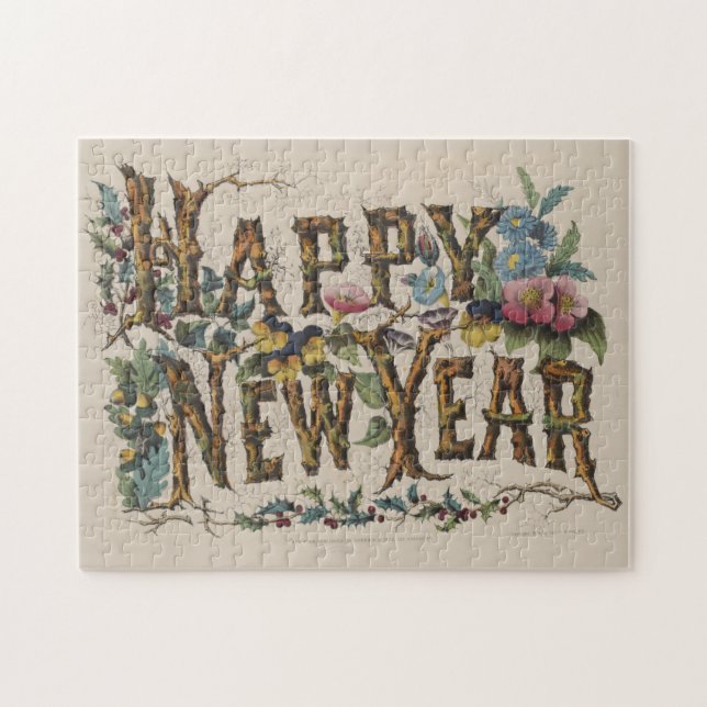 Vintage Happy New Year Illustration (1876) Jigsaw Puzzle (Horizontal)