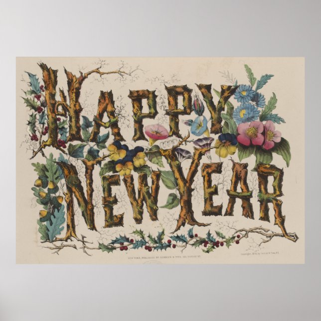 Vintage Happy New Year Illustration (1876) Poster (Front)