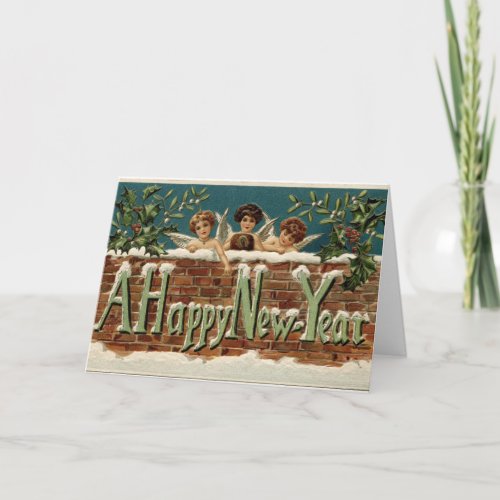 Vintage Happy New Year Message Inside Holiday Card
