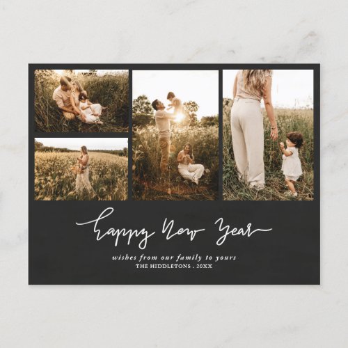 Vintage Happy New Year Script  Multi Photo Holiday Postcard