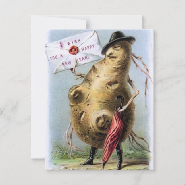 Vintage Happy New Year Sir Potato Holiday Card (Front)