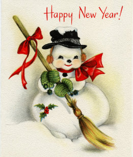 Vintage Happy New Year Snowman Square Sticker