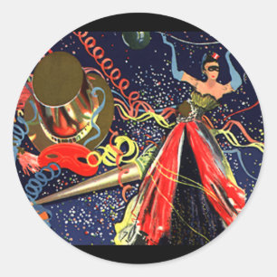 Vintage Happy New Years Eve Party with Confetti Classic Round Sticker