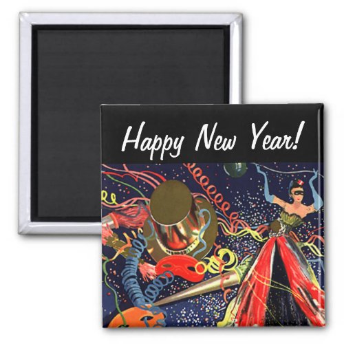 Vintage Happy New Years Eve Party with Confetti Magnet