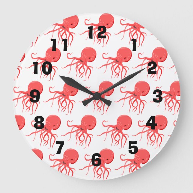 Vintage Happy Octopus Large Clock (Front)