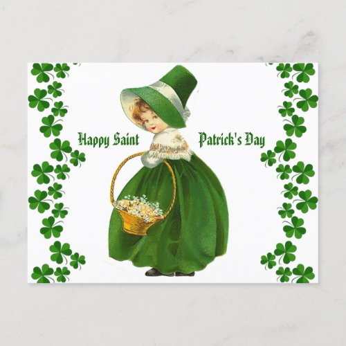 Vintage Happy Saint Patricks Day Girl Irish Saying Postcard