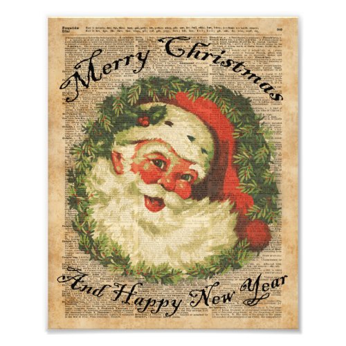 Vintage Happy Santa Christmas Greetings Art Photo Print