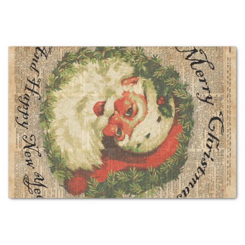 Vintage Happy Santa Christmas Greetings Art Tissue Paper