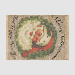 Vintage Happy Santa Christmas Greetings Art Tissue Paper