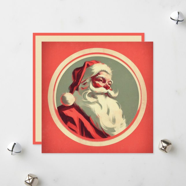 Vintage Happy Santa  Holiday Card (Front/Back In Situ)