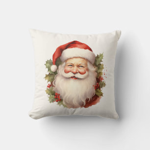 Vintage Happy Santa Square Throw Pillow