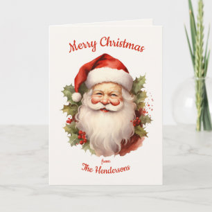 Vintage Happy Santa Watercolor Christmas Card
