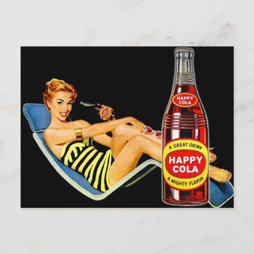 Vintage Happy Soda Pop Pin_Up Postcard