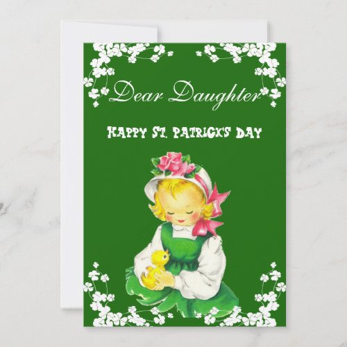Vintage Happy St Patricks Day Daughter Clover Fun Holiday Card