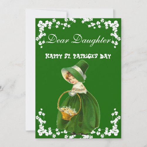 Vintage Happy St Patricks Day Daughter Clover Holiday Card