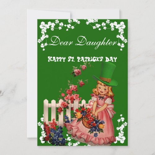 Vintage Happy St Patricks Day Daughter Flowers Holiday Card