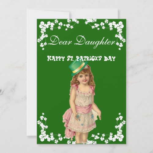 Vintage Happy St Patricks Day Daughter Pink Dress Holiday Card