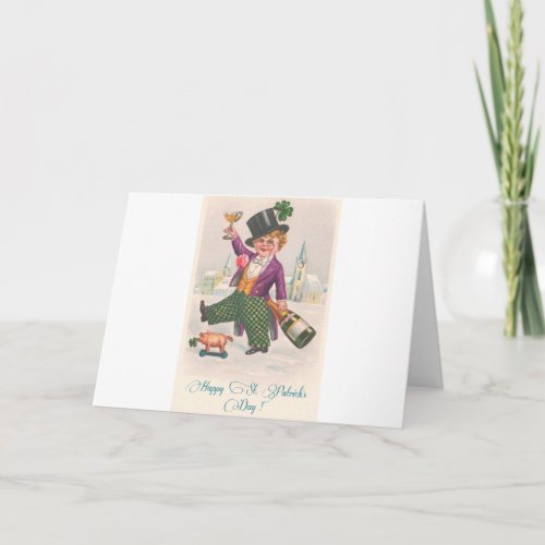 Vintage Happy St Patricks Day Shamrock Champagne Card