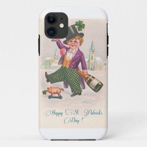 Vintage Happy St Patricks Day Shamrock Champagne iPhone 11 Case