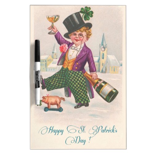 Vintage Happy St Patricks Day Shamrock Champagne Dry Erase Board