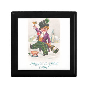 Vintage Happy St Patricks Day Shamrock Champagne Keepsake Box