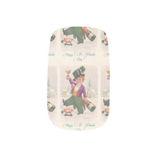 Vintage Happy St Patricks Day Shamrock Champagne Minx Nail Wraps