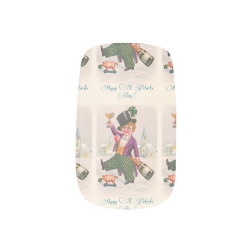 Vintage Happy St Patricks Day Shamrock Champagne Minx Nail Wraps