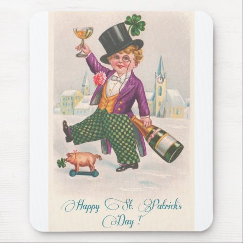 Vintage Happy St Patricks Day Shamrock Champagne Mouse Pad