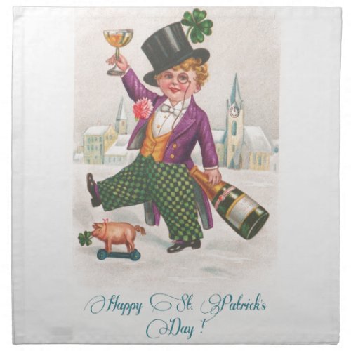 Vintage Happy St Patricks Day Shamrock Champagne Napkin