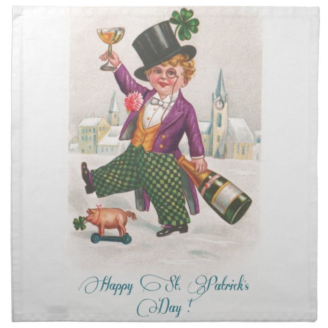 Vintage Happy St Patricks Day Shamrock Champagne Napkin (Front)