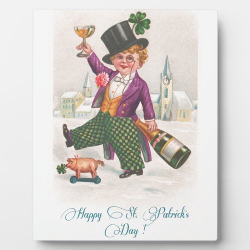 Vintage Happy St Patricks Day Shamrock Champagne Plaque