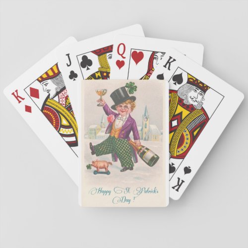 Vintage Happy St Patricks Day Shamrock Champagne Poker Cards