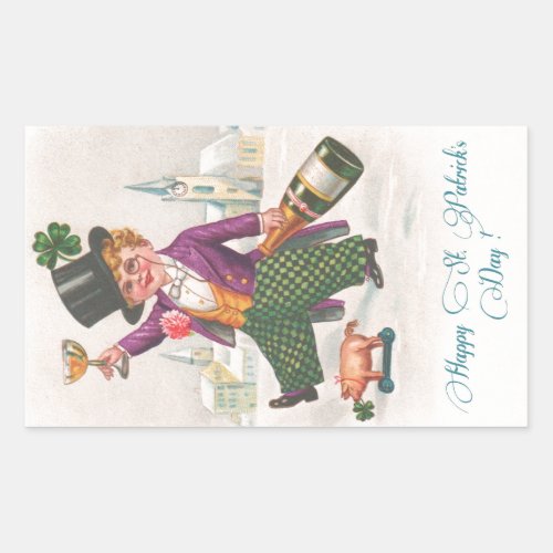 Vintage Happy St Patricks Day Shamrock Champagne Rectangular Sticker