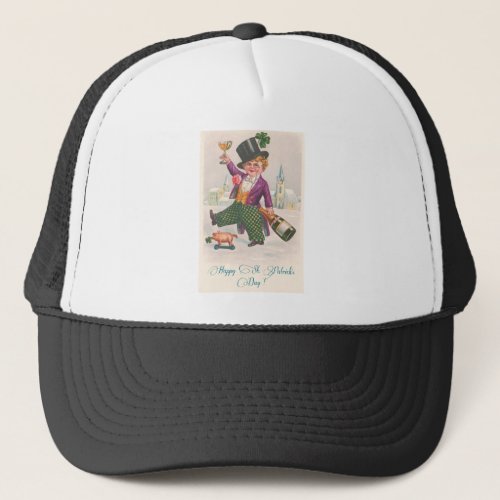 Vintage Happy St Patricks Day Shamrock Champagne Trucker Hat