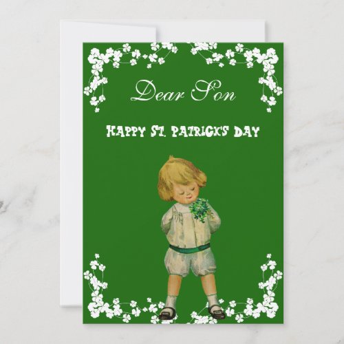 Vintage Happy St Patricks Day Son Grandson Cute Holiday Card