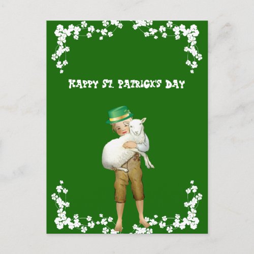 Vintage Happy St Patricks Day Son Grandson Lamb  Holiday Postcard