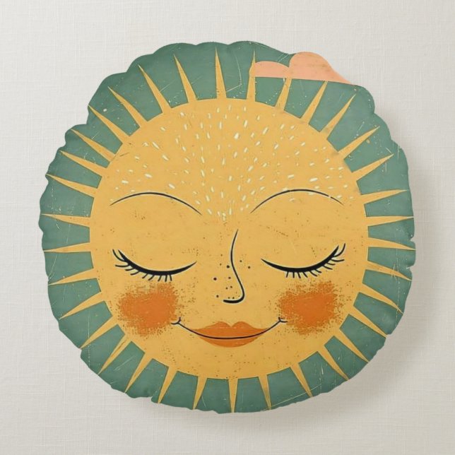 Vintage  Happy Sun  Round Pillow (Front)