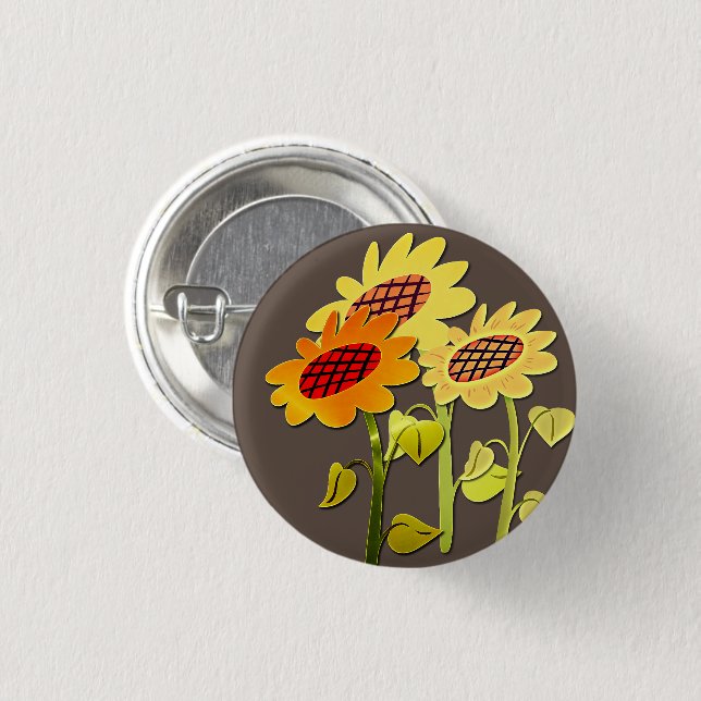 Vintage Happy SunFlowers Pattern Bronze Button (Front & Back)