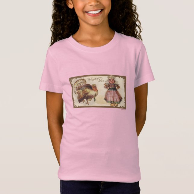 Vintage Happy Thanksgiving Joys, Pilgrim Pink T-Shirt (Front)