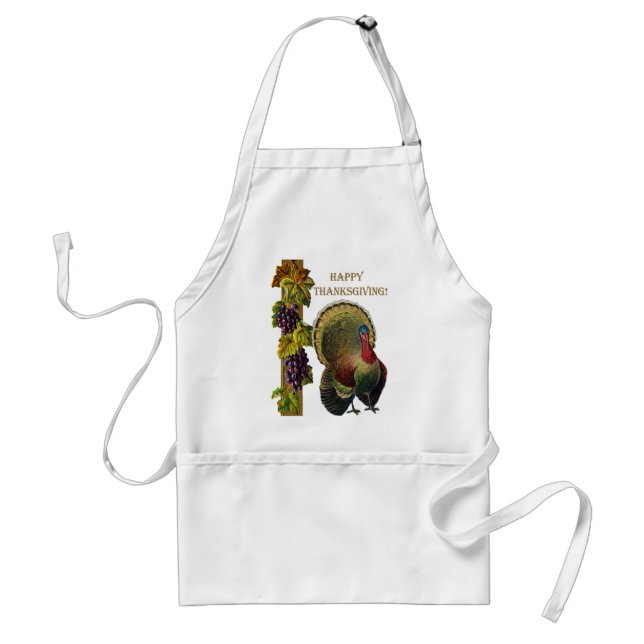 Vintage Happy Thanksgiving Turkey Adult Apron (Front)
