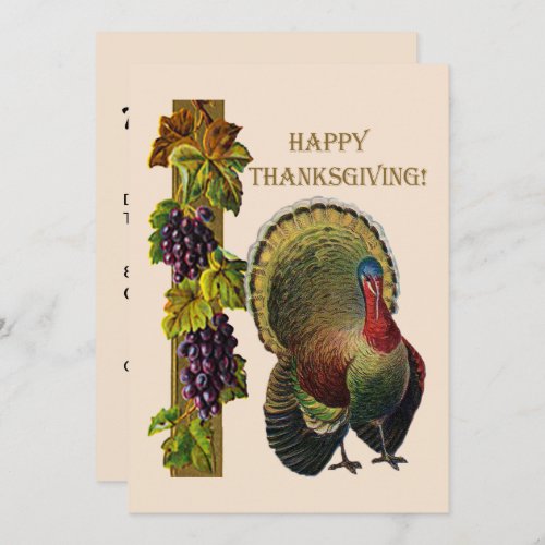 Vintage Happy Thanksgiving Turkey and Grapes ZPR Invitation