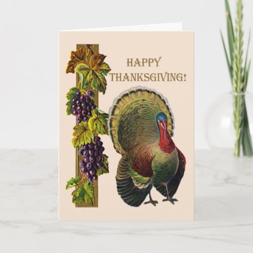 Vintage Happy Thanksgiving Turkey and Grapes ZSSG Holiday Card