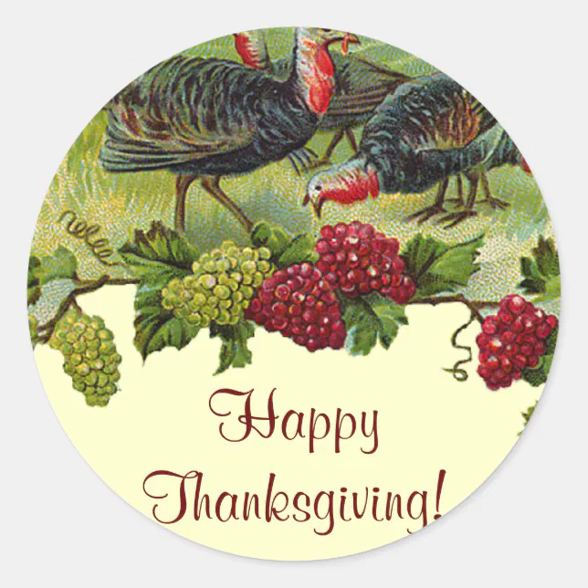 Vintage Happy Thanksgiving Turkey Classic Round Sticker | Zazzle