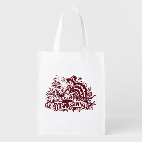 Vintage Happy Thanksgiving Turkey Grocery Bag