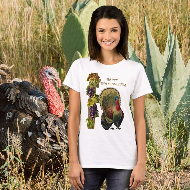 Vintage Happy Thanksgiving Turkey Womens T-Shirt (Vintage Happy Thanksgiving Turkey Womens T-Shirt)